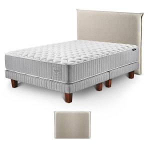Cama 2 Plazas Hybrid Cotton + Respaldo Pestaña Lino Beige