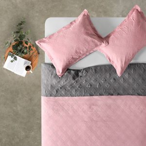 Quilt 2 Plazas Bicolor Rosa Gris