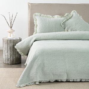 Quilt 2 Plazas Liso Ruffle Sage